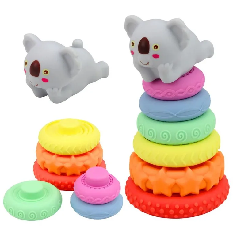 Lean Toys, zestaw zabawek sensorycznych: piramidka i piłki gumowe, 16 elementów