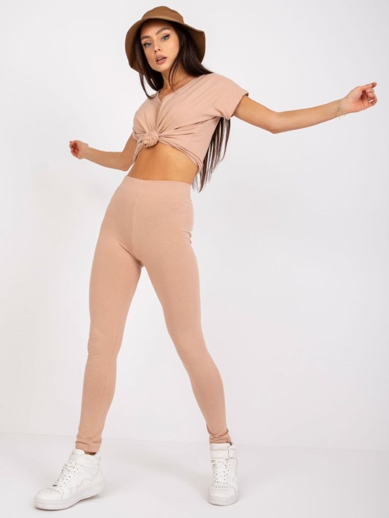 Legginsy damskie, beżowe, Basic Feel Good