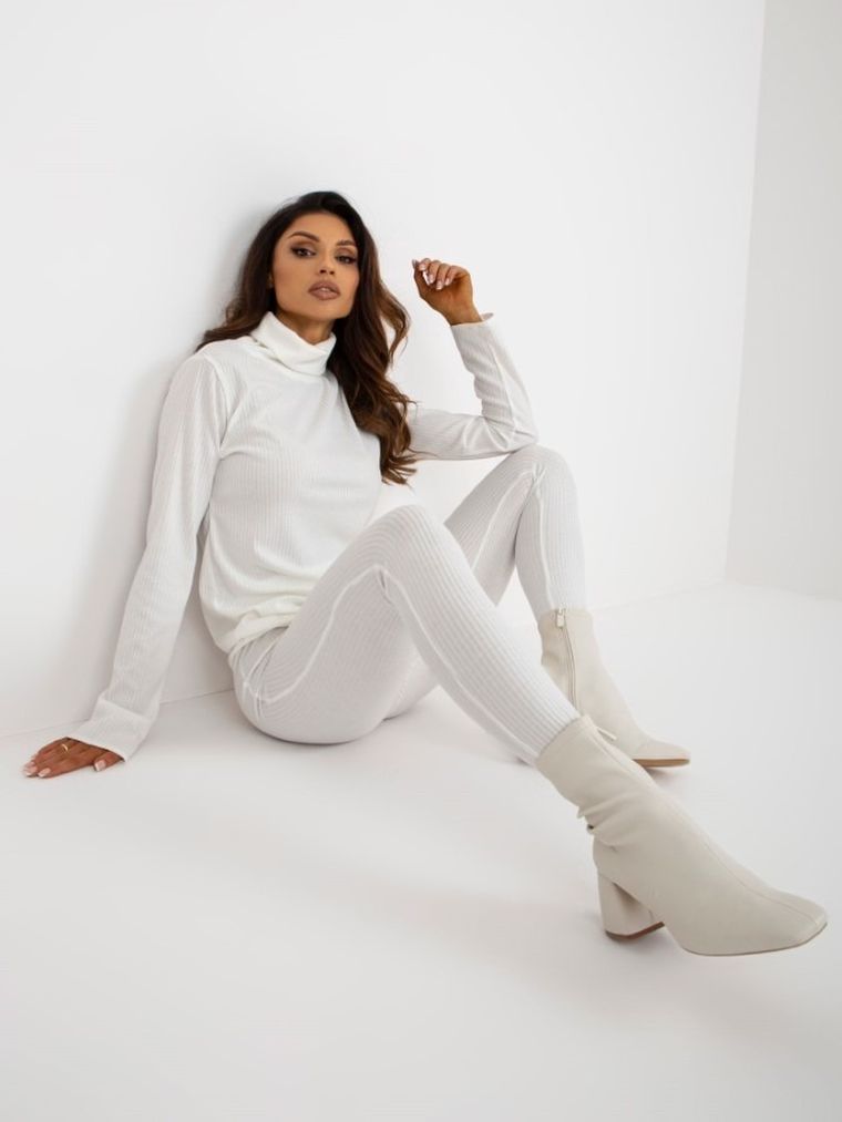 Legginsy damskie, prążkowane, ecru, Lakerta