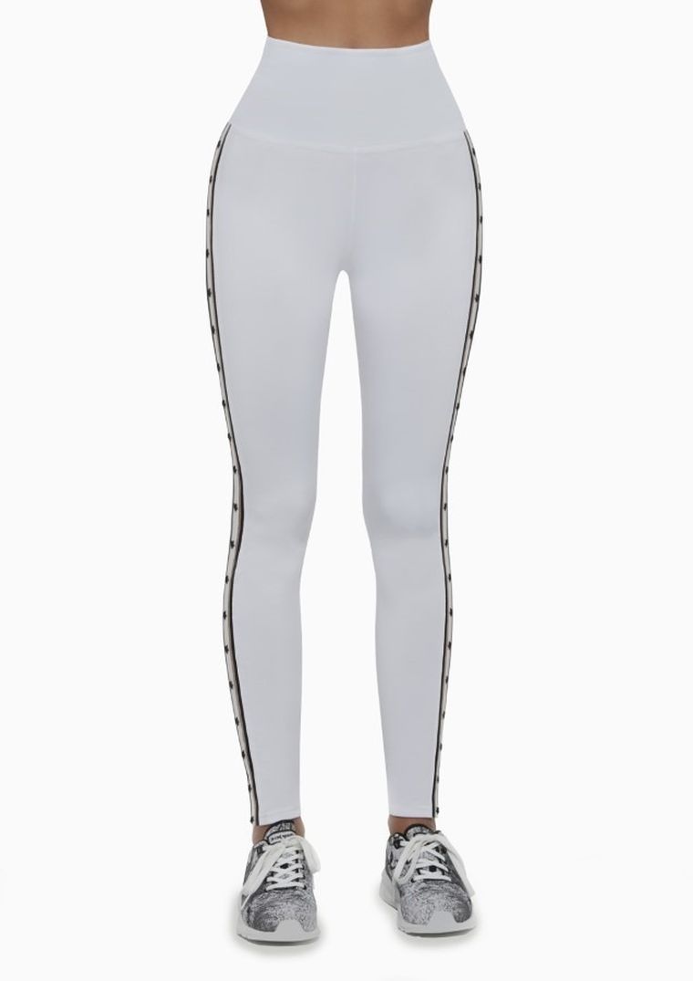 Legginsy sportowe damskie, białe, lampasy, Bas Black