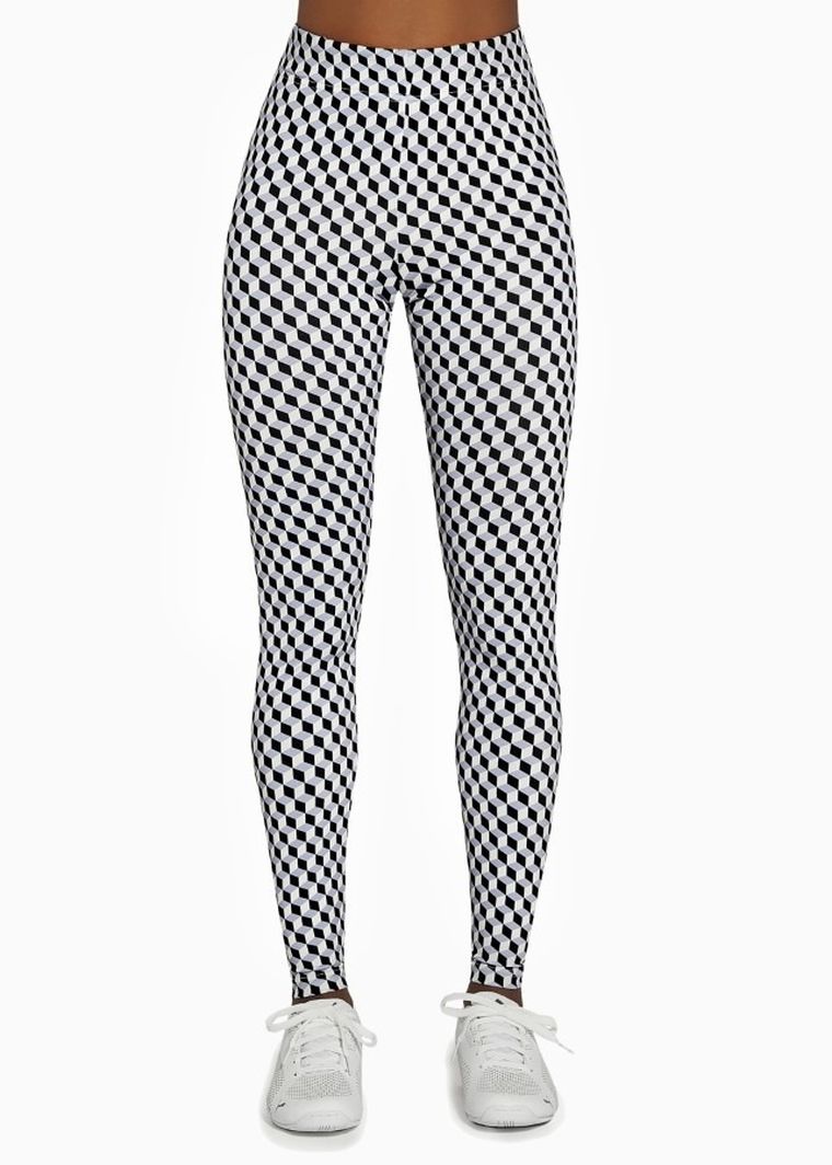 Legginsy sportowe damskie, biało-czarne, wzorki, Bas Black