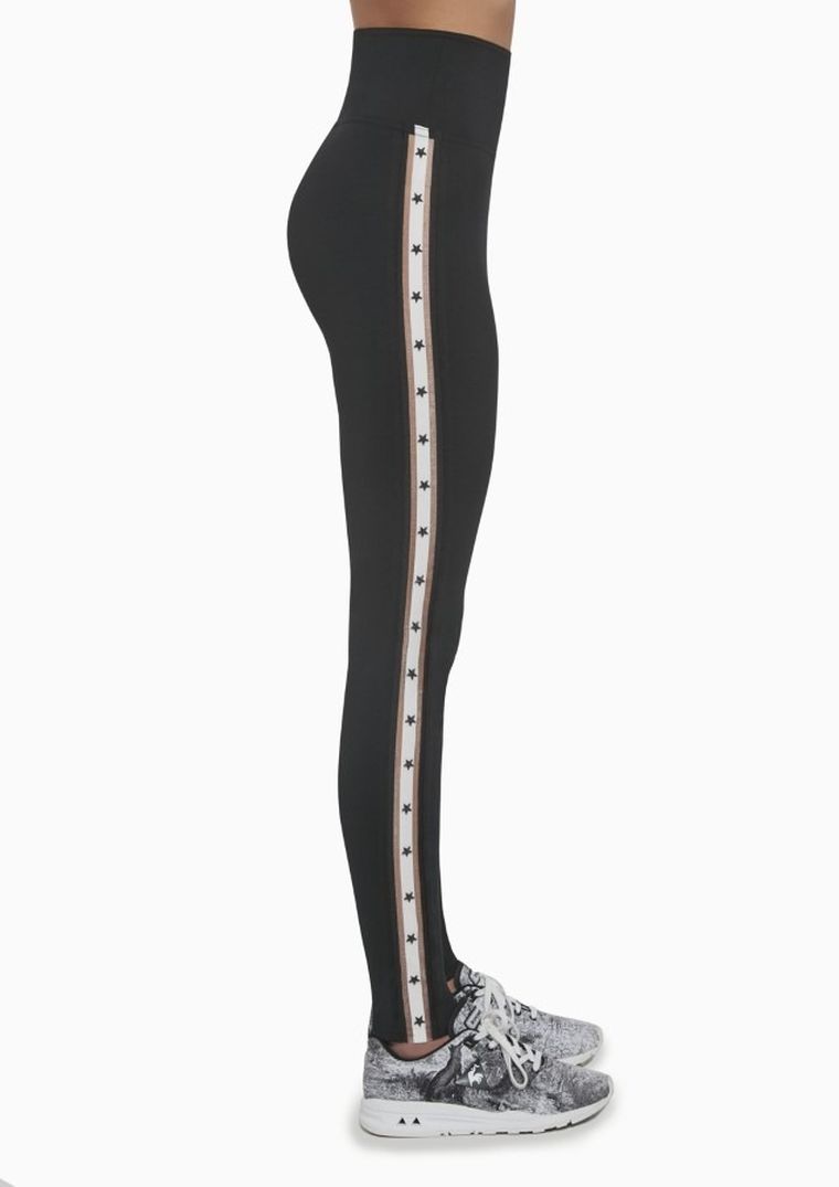 Legginsy sportowe damskie, czarne, lampasy, Bas Black