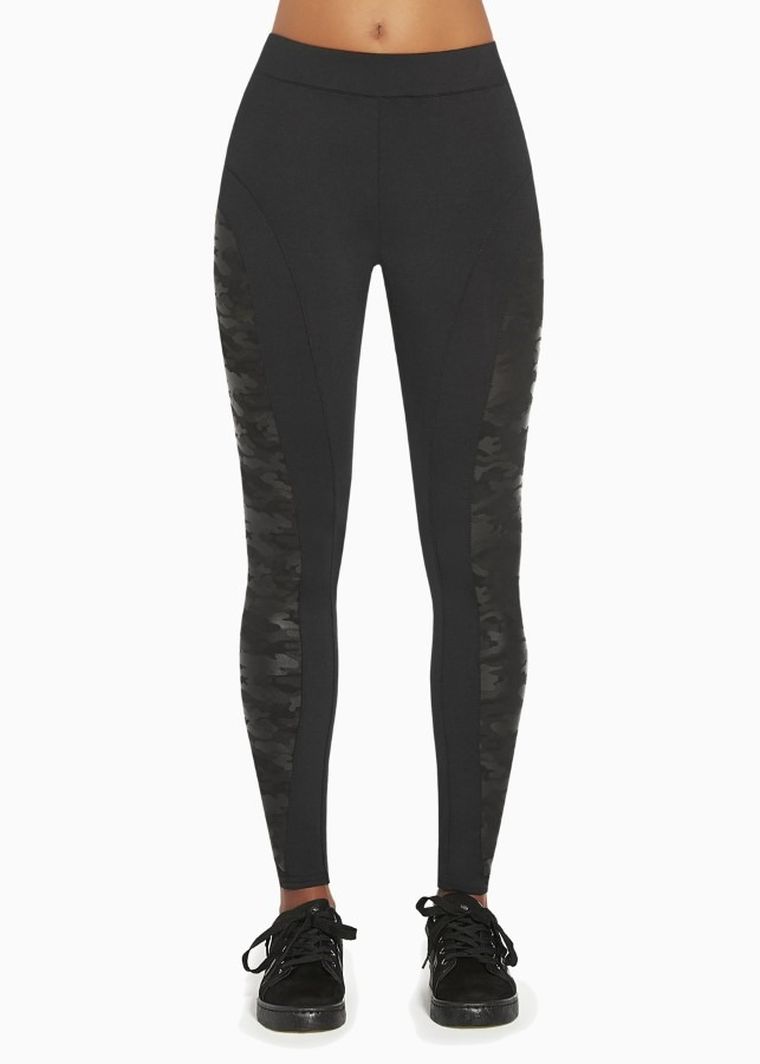 Legginsy sportowe damskie, czarne, moro, Bas Black