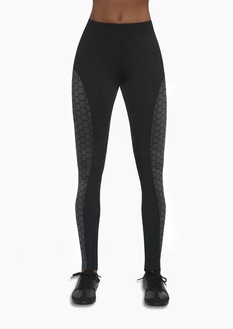 Legginsy sportowe damskie, czarne, wzorzyste wstawki, Bas Black