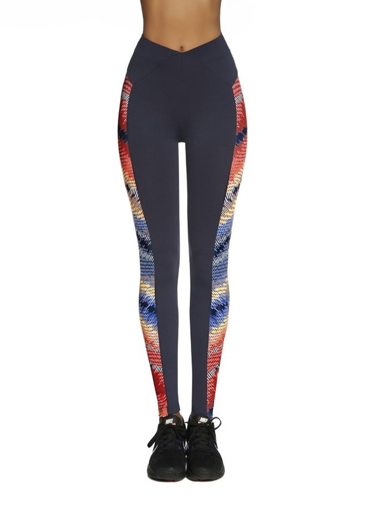 Legginsy sportowe damskie, granatowe, kolorowe wstawki, Bas Black