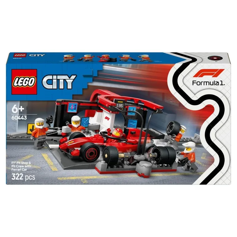 LEGO City, F1 Pit stop i mechanicy z bolidem Ferrari, 60443
