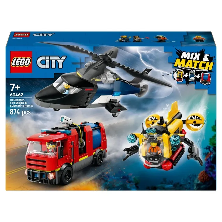 LEGO City, Zestaw z helikopterem, wozem strażackim i łodzią podwodną, 60462