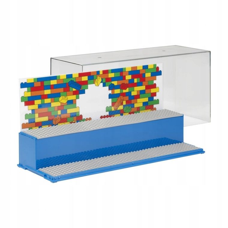 LEGO, duża gablota na klocki i minifigurki, niebieska
