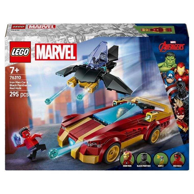 LEGO Marvel, Auto Iron Mana i Czarna Pantera kontra Czerwony Hulk, 76310