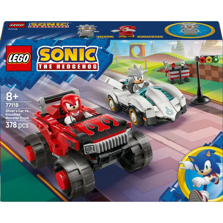 LEGO Sonic the Hedgehog, Silver w samochodzie kontra Knuckles w monster trucku, 77118