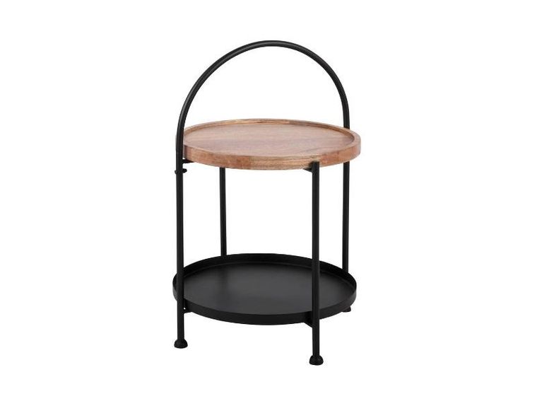 Leitmotiv, Tray, stolik kawowy okrągły z blatem, drewno mango, średnica 39-55 cm