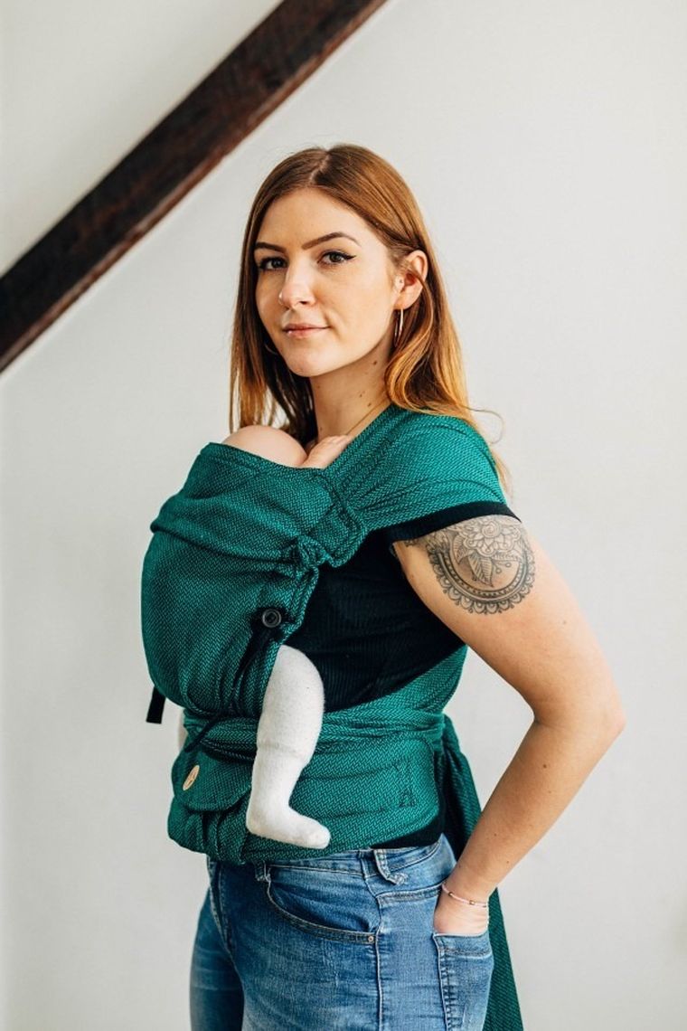 LennyLamb, LennyHybrid Half Buckle, nosidełko, splot jodełkowy, szmaragd