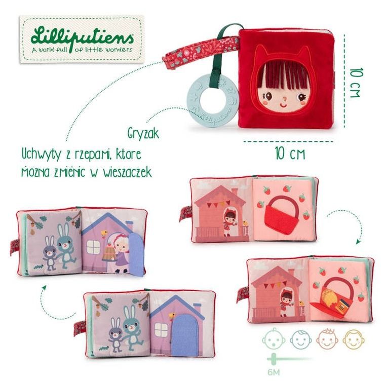 Lilliputiens, Czerwony Kapturek, miękka mini-książeczka z silikonowym gryzakiem, 6m+