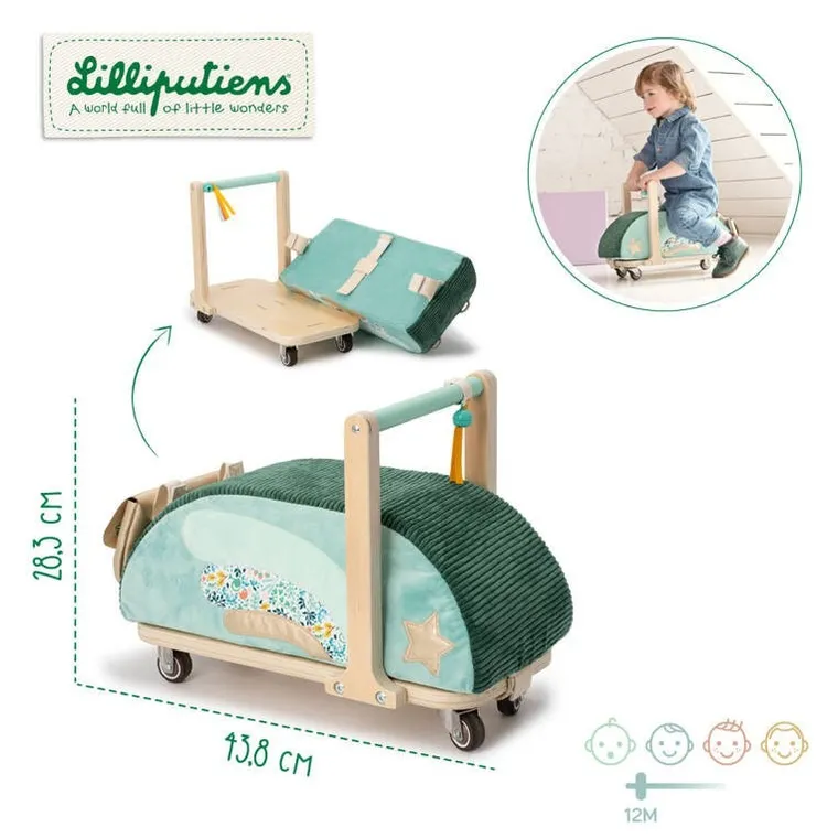 Lilliputiens, drewniany jeździk z miękkim siedziskiem i torebką, 2w1, Smok Joe, 12m+