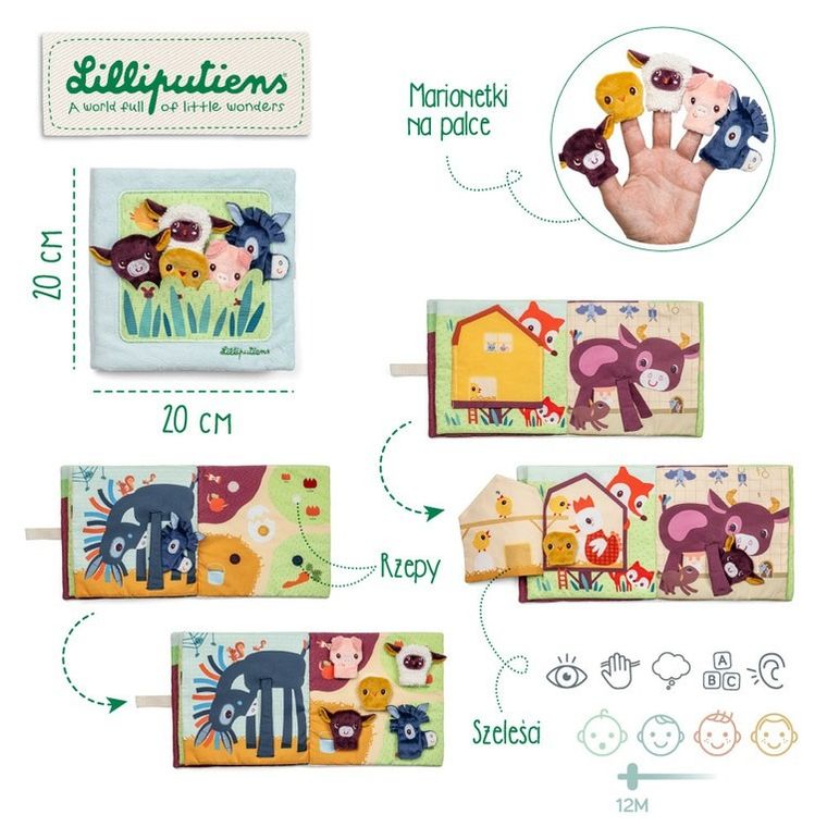 Lilliputiens, Farma, książeczka aktywizująca z mini-pacynkami, 12m+
