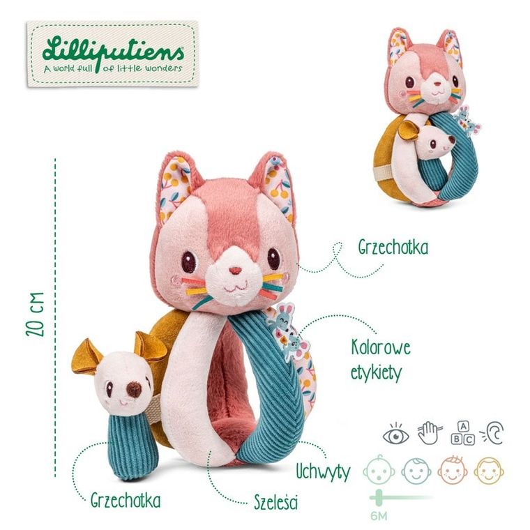 Lilliputiens, Kotka Jeanne, grzechotka z uchwytami, 6m+