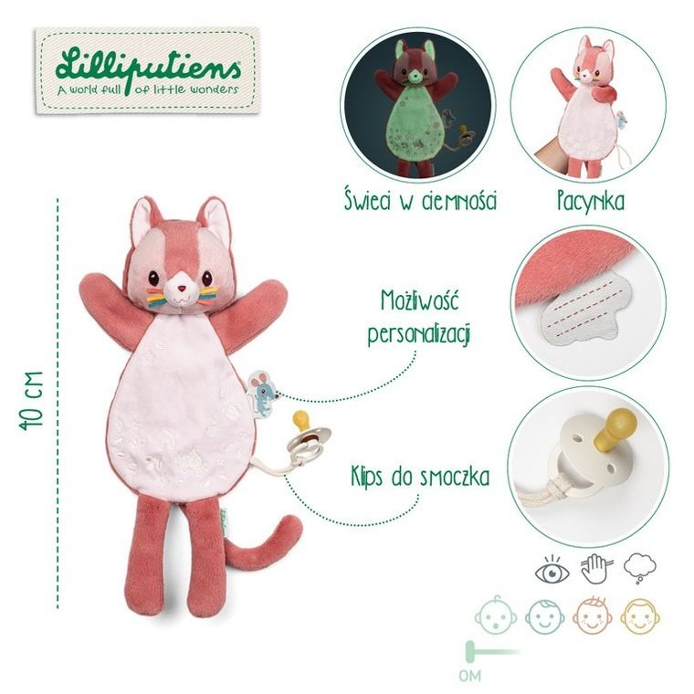 Lilliputiens, Kotka Jeanne, maskotka, komforter, pacynka świecąca w ciemności, 0m+