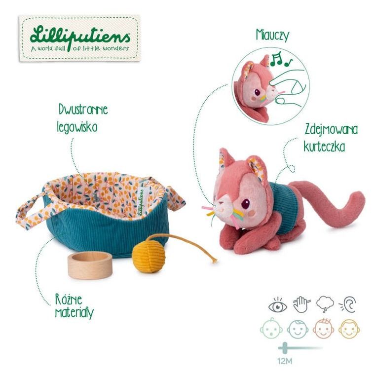 Lilliputiens, Kotka Jeanne, maskotka kotek z koszyczkiem i akcesoriami, 12m+