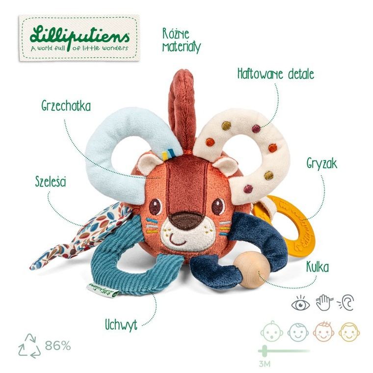 Lilliputiens, Lew Jack, piłeczka aktywizująca, wielofunkcyjna, 3m+