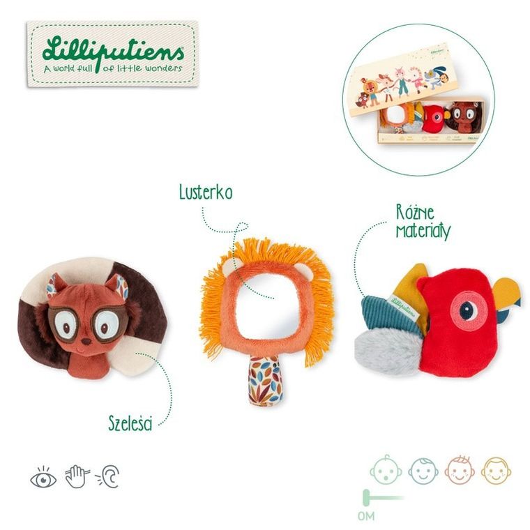 Lilliputiens, Lew Jack, zestaw rozwijający zmysły, multisensoryczny, 0m+