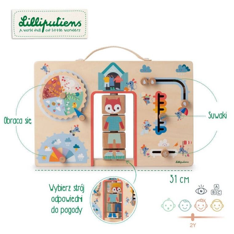 Lilliputiens, Lisiczka Alice, Ubranie na każdą pogodę, drewniana tablica manipulacyjna, 2l+