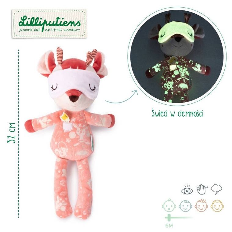 Lilliputiens, maskotka do spania z elementami fluorescencyjnymi, Sarenka Stella, 6m+