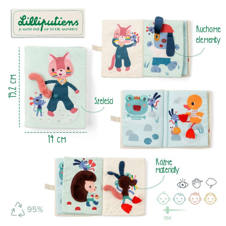 Lilliputiens, Myszka Nina, Przebieranki, miękka książeczka aktywizująca, 9m+