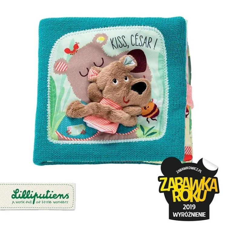 Lilliputiens, Niedźwiadek Cesar, książeczka z mini-pacynką na palec "Buziaki dla Cezara", 12m+