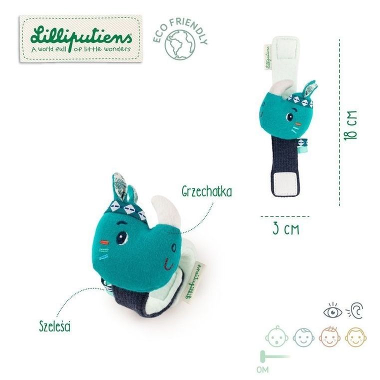 Lilliputiens, Nosorożec Marius, grzechotka na rękę z szeleszczącą folią, 0m+