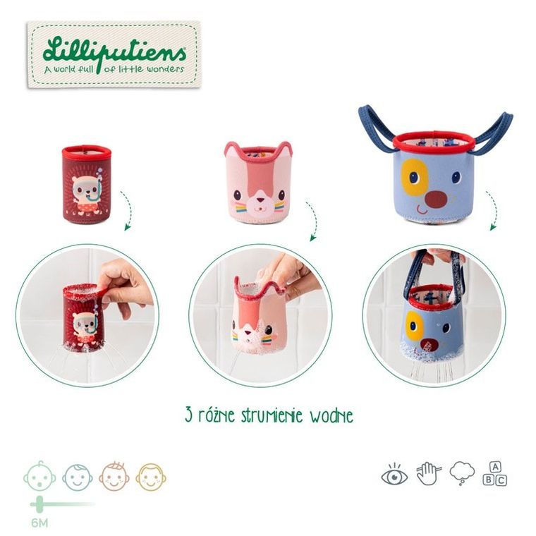 Lilliputiens, Piesek Jules, 3 kubeczki do kąpieli, 6m+