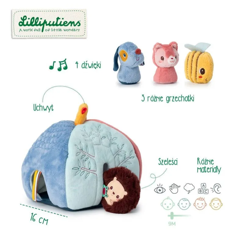 Lilliputiens, Piesek Jules, domek aktywizujący z grzechotkami, 9m+