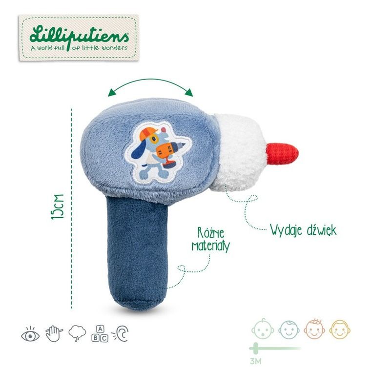 Lilliputiens, Piesek Jules, grzechotka, wiertarka, 3m+