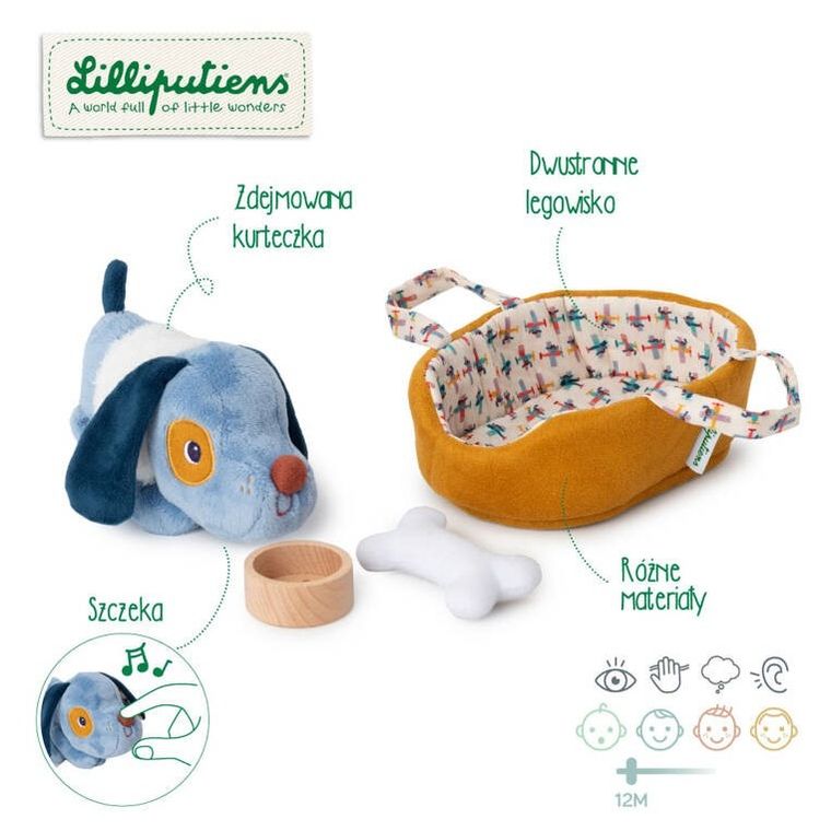 Lilliputiens, Piesek Jules, maskotka piesek z koszyczkiem i akcesoriami, 12m+