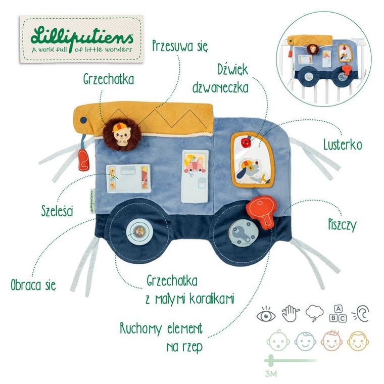 Lilliputiens, Piesek Jules, miękka tablica aktywizująca, samochód, 3m+