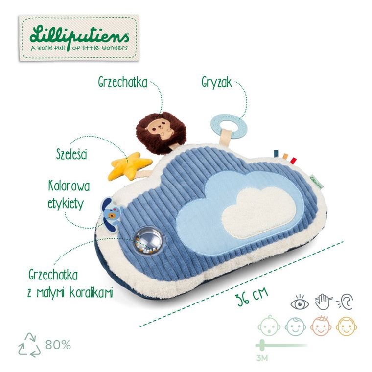Lilliputiens, Piesek Jules, poduszka aktywizująca, zabawka sensoryczna, 3m+