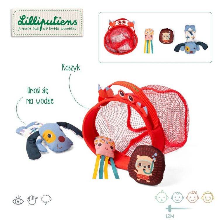 Lilliputiens, Piesek Jules, Sieć rybacka, zestaw zabawek do kąpieli, 12m+