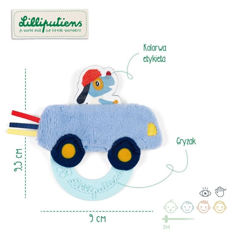 Lilliputiens, Piesek Jules w autku, gryzak sensoryczny, 3m+