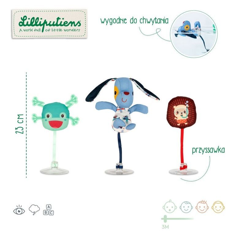 Lilliputiens, Piesek Jules, zestaw 3 zabawek do kąpieli z przyssawkami, 3m+