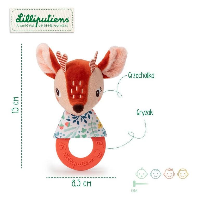 Lilliputiens, Sarenka Stella, grzechotka z silikonowym gryzakiem, 0m+