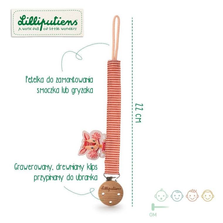 Lilliputiens, Sarenka Stella, zawieszka do smoczka ECO z drewnianym klipsem, 0m+