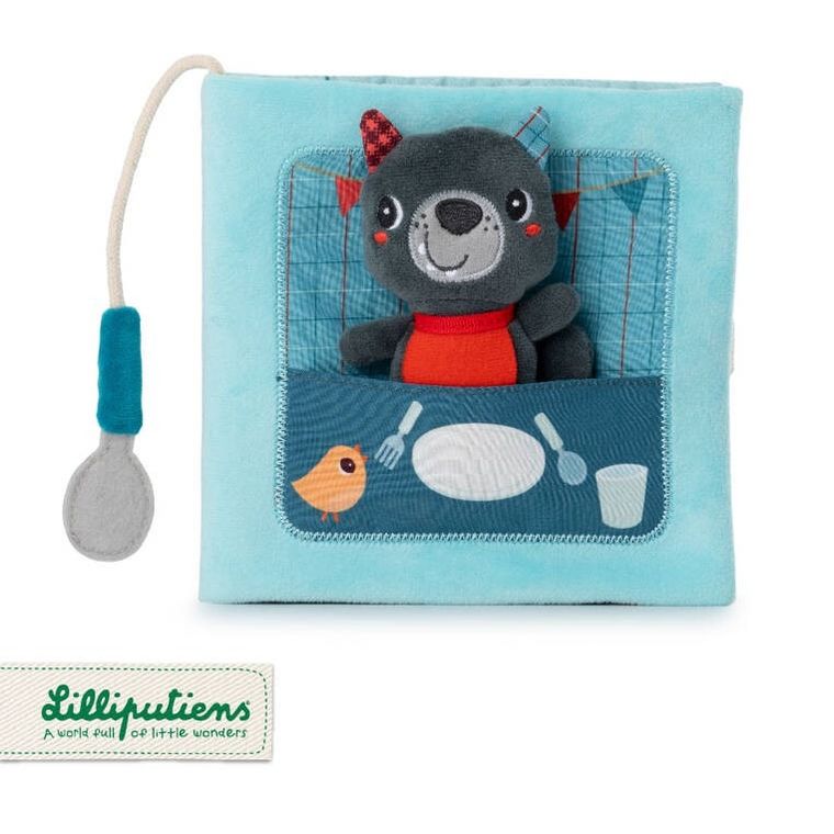 Lilliputiens, Smacznego! Wilk Louis, książeczka aktywizująca z mini-przytulanką, 12m+