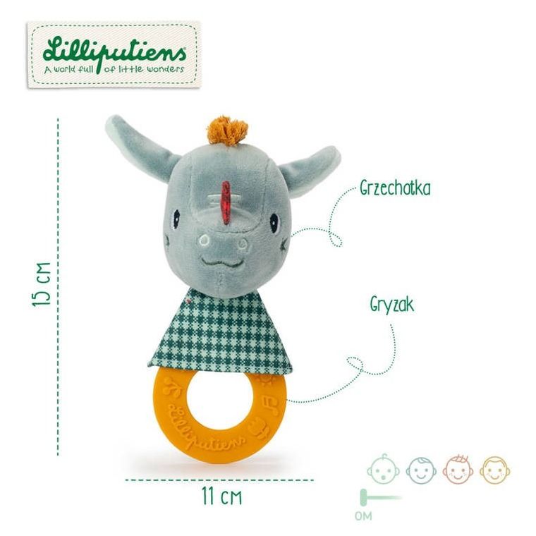 Lilliputiens, Smok Joe, grzechotka z silikonowym gryzakiem, 0m+