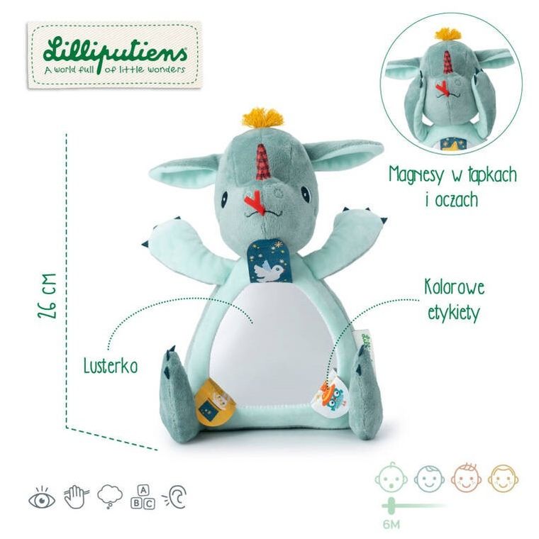 Lilliputiens, Smok Joe, maskotka aktywizująca z lusterkiem, 6m+