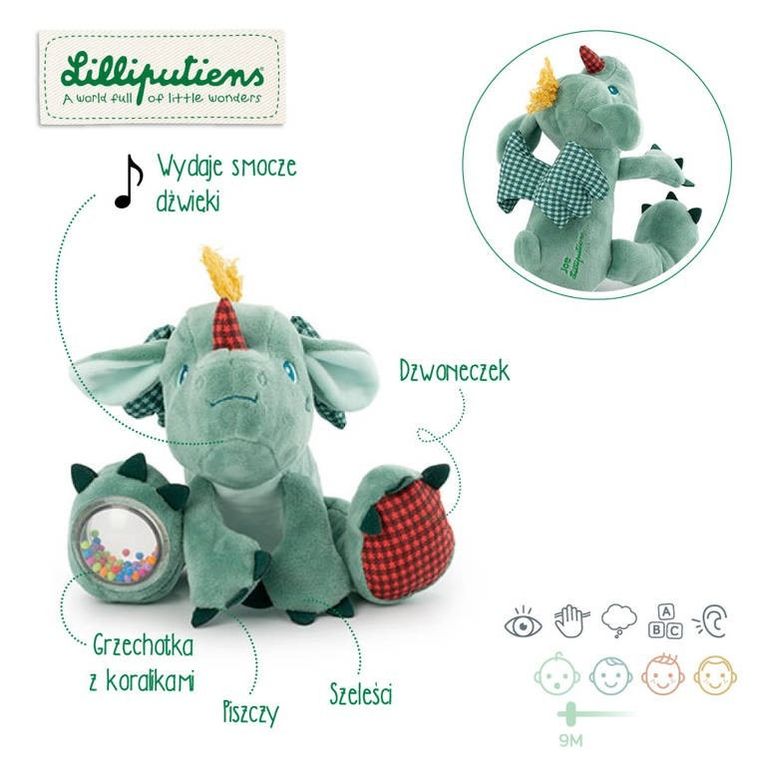 Lilliputiens, Smok Joe, przytulanka dźwiękowa, 9m+