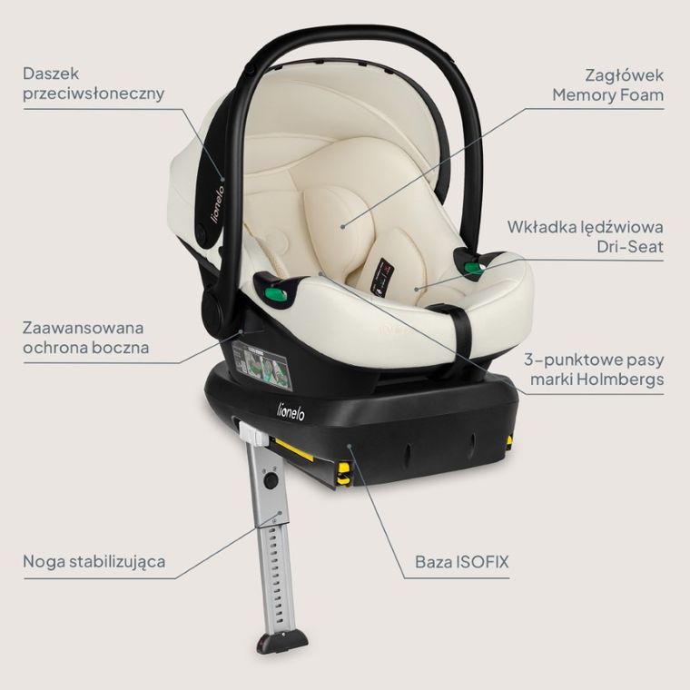Lionelo, Astrid, i-Size, fotelik samochodowy z bazą, Beige Cream