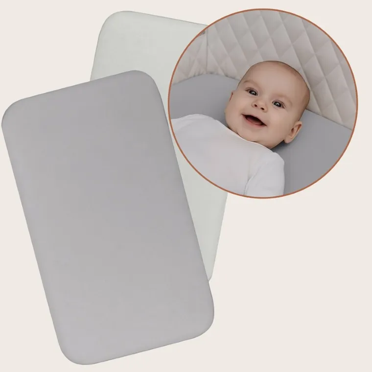 Lionelo, bambusowe prześcieradło z gumką, biały/szary, 42-80 cm, 2 szt.