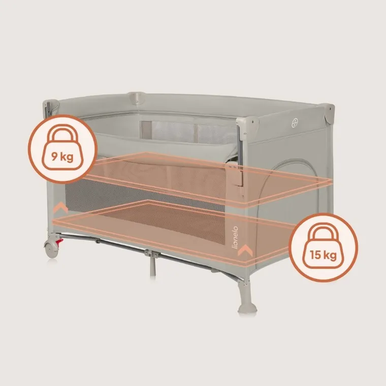 Lionelo, Ellen, łóżeczko turystyczne z funkcją dostawki, 3w1, beige