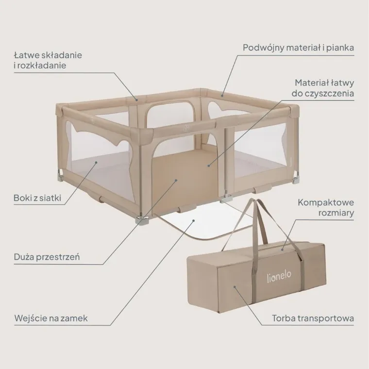 Lionelo, Florence, kojec dla dzieci, Easy Fold, beige sand