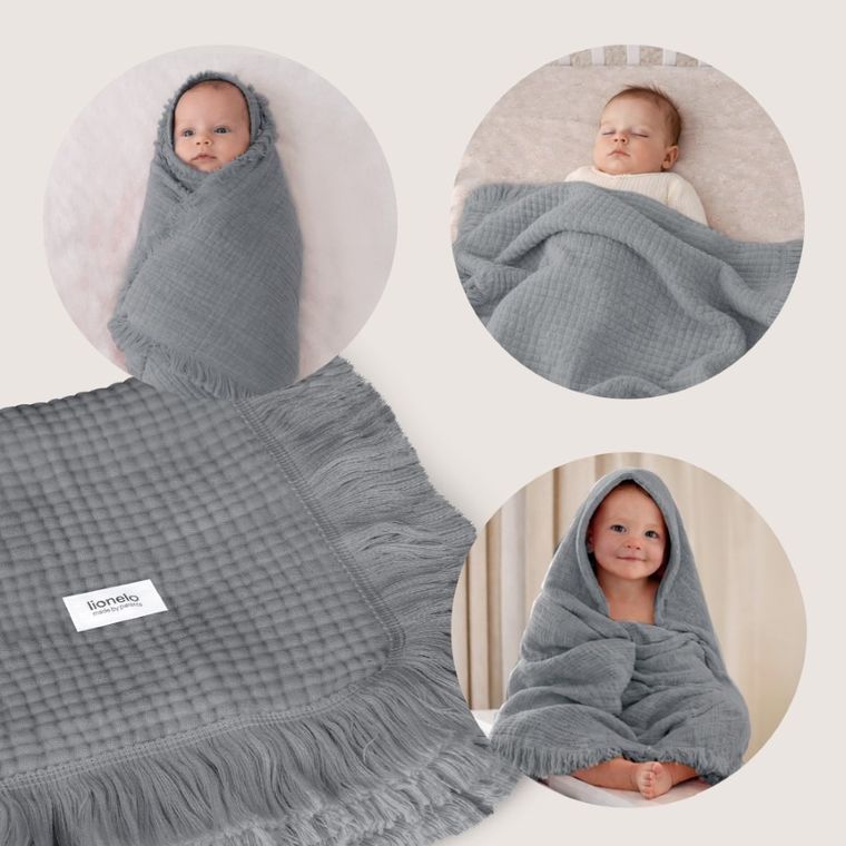 Lionelo, kocyk muślinowy, Dove Grey, 70-100 cm