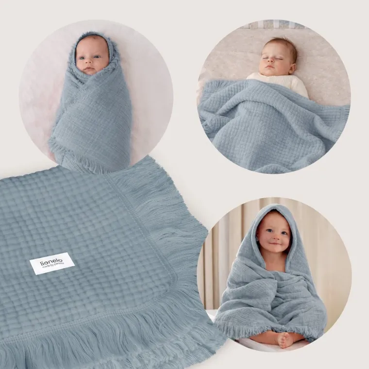 Lionelo, kocyk muślinowy, Stone Blue, 70-100 cm